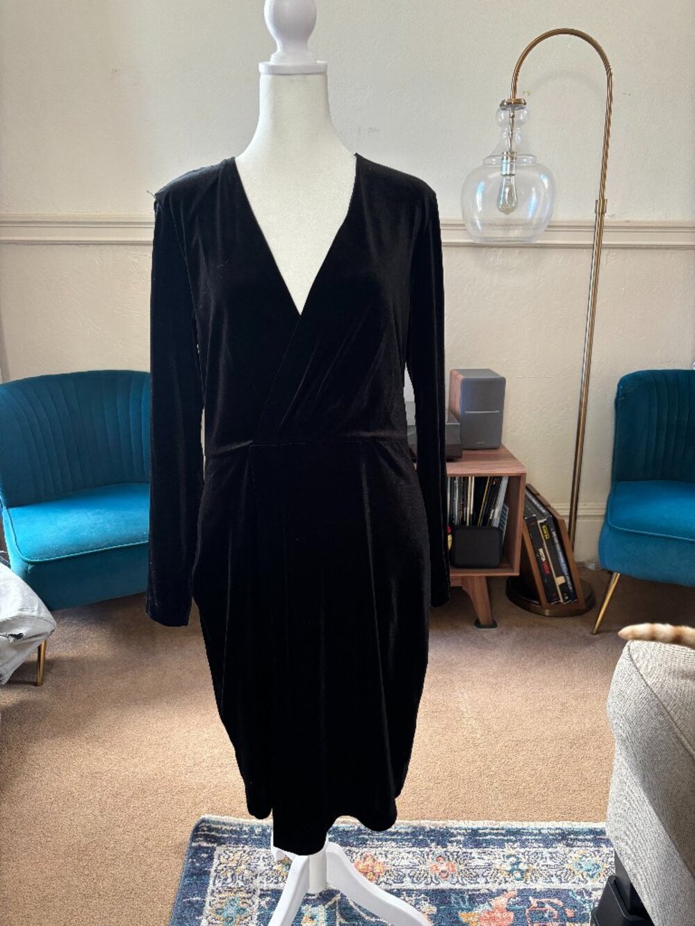 H&M Black Long Sleeve Wrap Front Dress US 10 V Neck